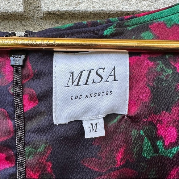 MISA Los Angeles Narcissa Floral Satin Mini Dress V-Neck Black Pink Party - Picture 7 of 16